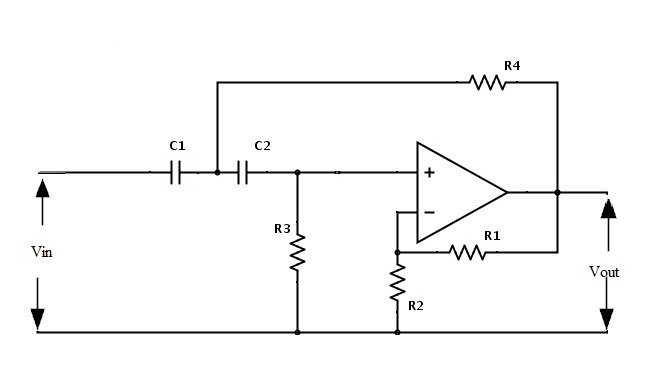 图：二阶主动高通滤路电路