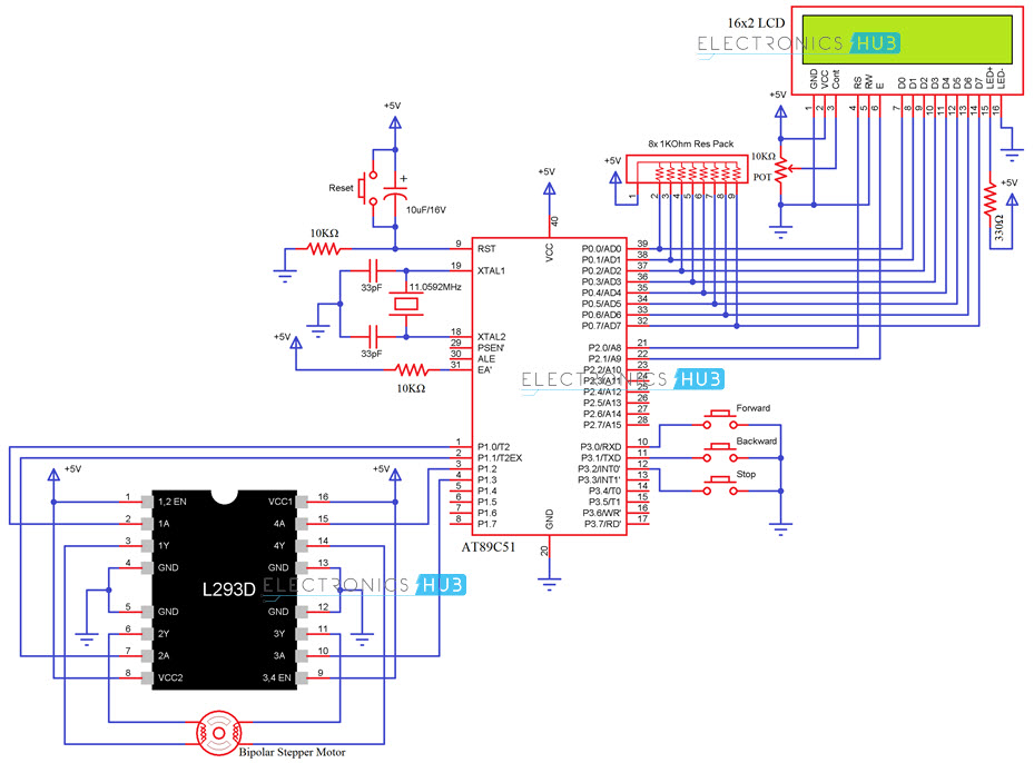 步进电机控制用8051单片机L293D电路图