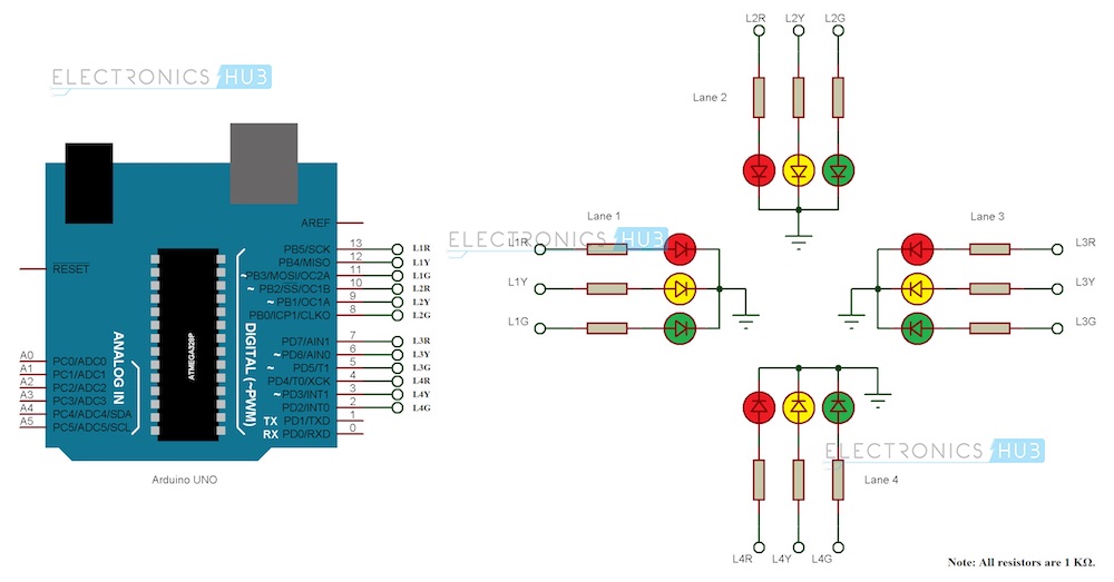 Arduino红绿灯控制器电路图