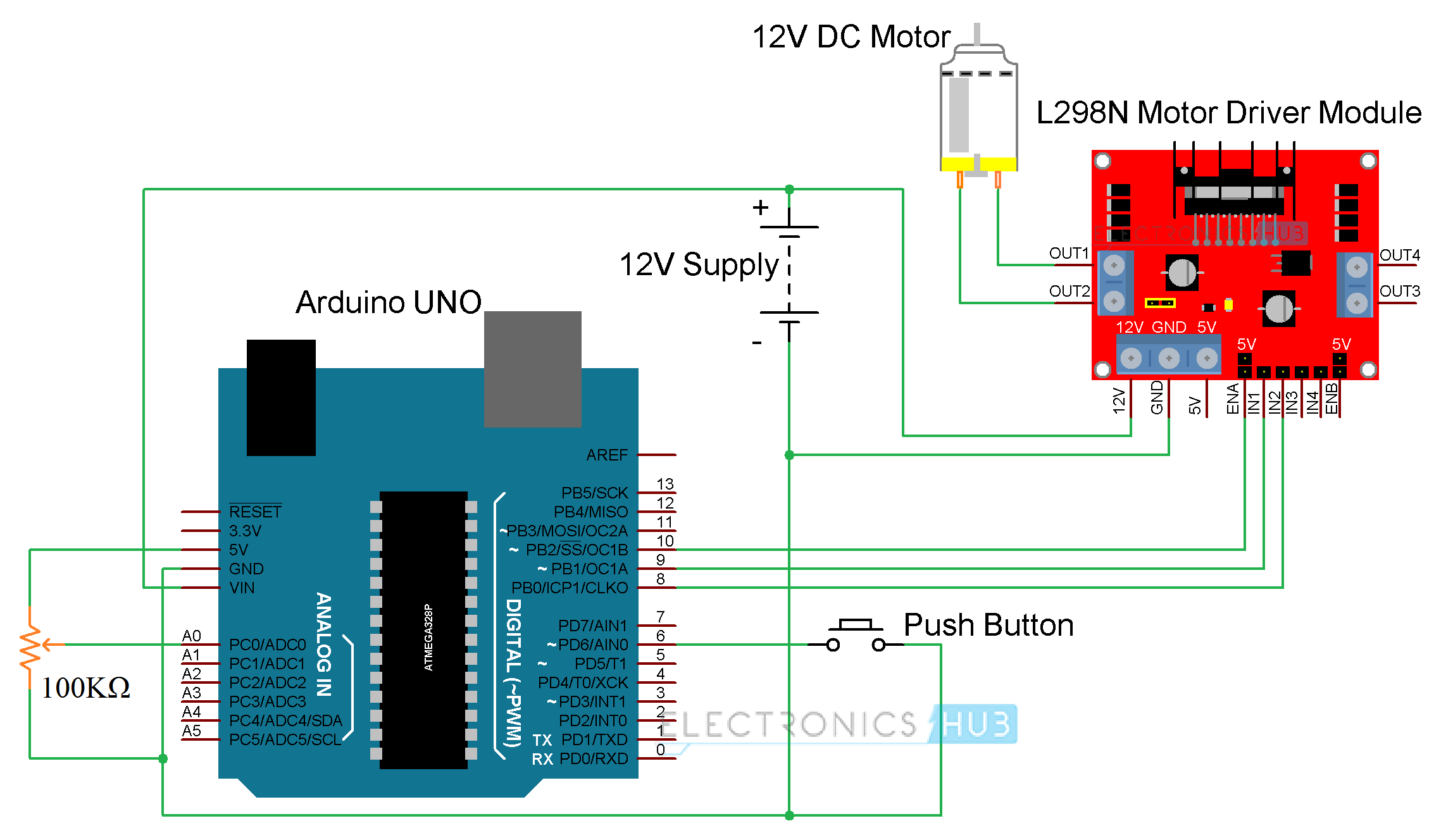Arduino直流电机控制用L298N电路图