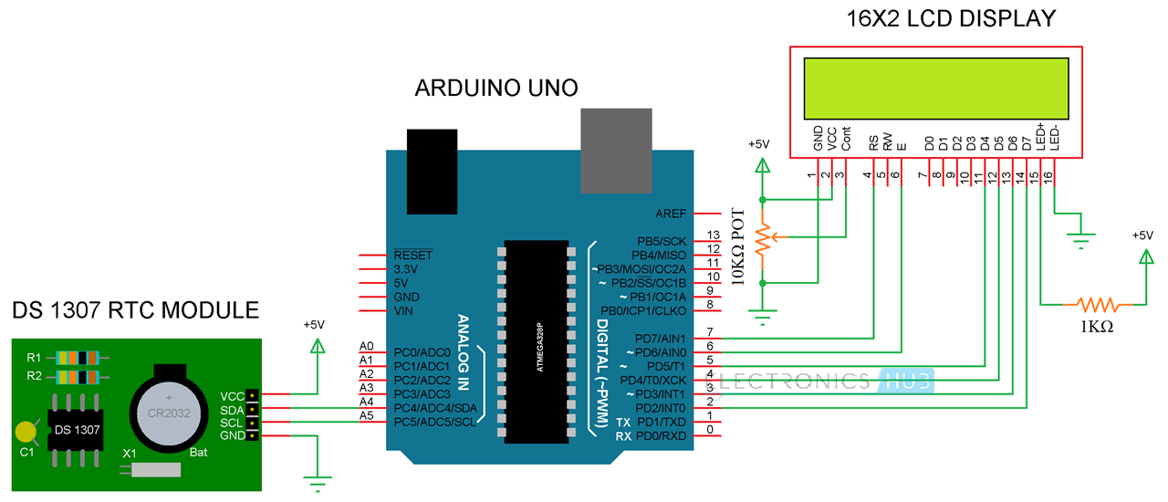 Arduino实时时钟DS1307教程电路3