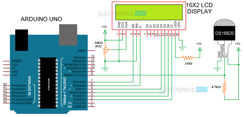 Arduino DS18B20温度传感器电路