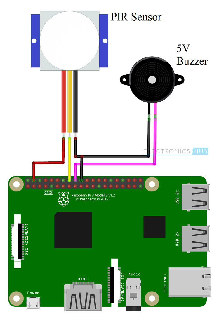 PIR运动传感器使用树莓派电路图