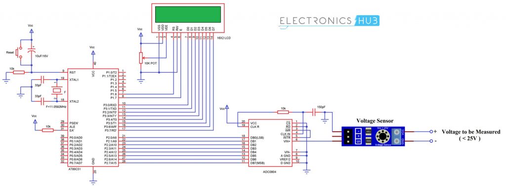 数字电压表采用8051单片机和电压传感器电路图