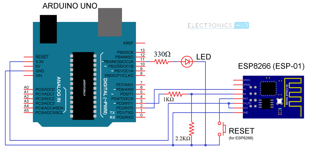 WiFi使用ESP8266和Arduino电路图控制LED