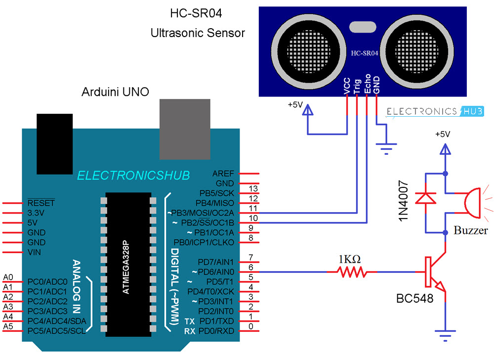 Arduino汽车反向停车传感器电路图