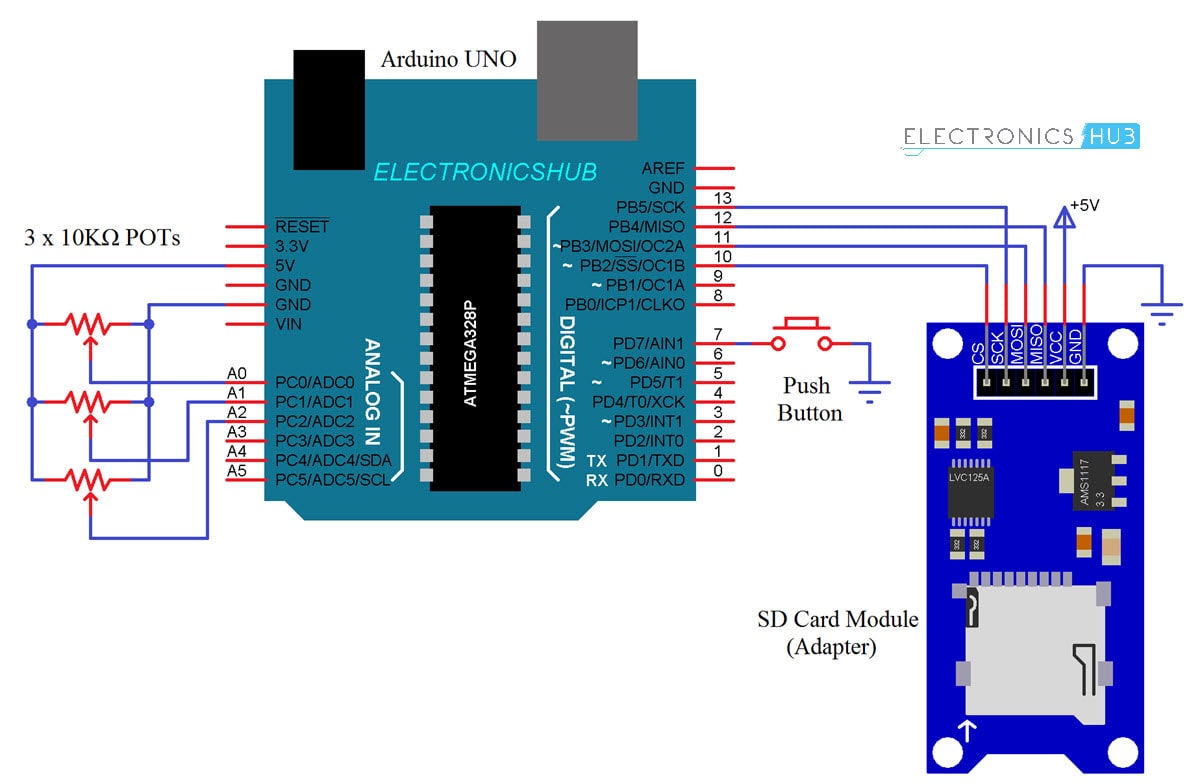 Arduino SD卡模块数据记录电路图
