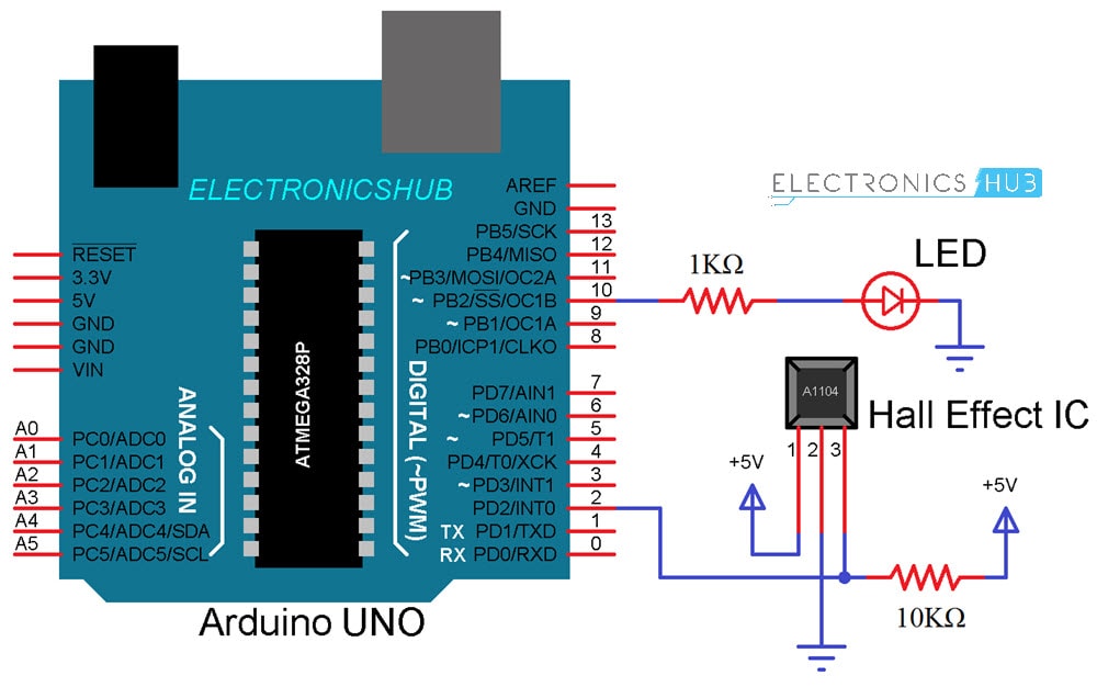 霍尔效应传感器与Arduino LED电路图的接口