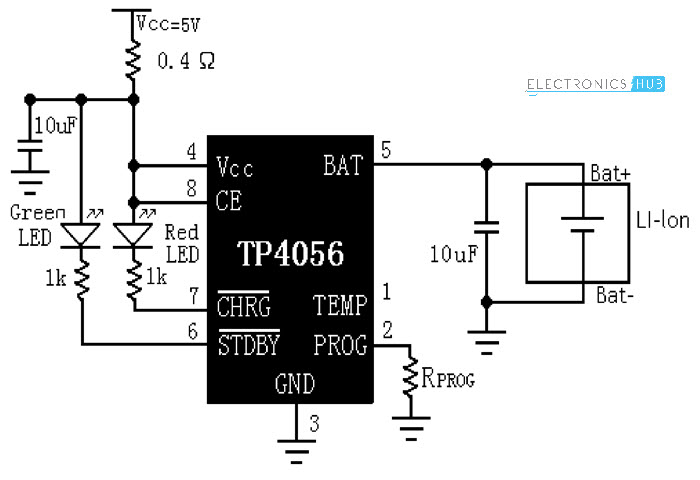 TP4056锂离子电池充电器电路图