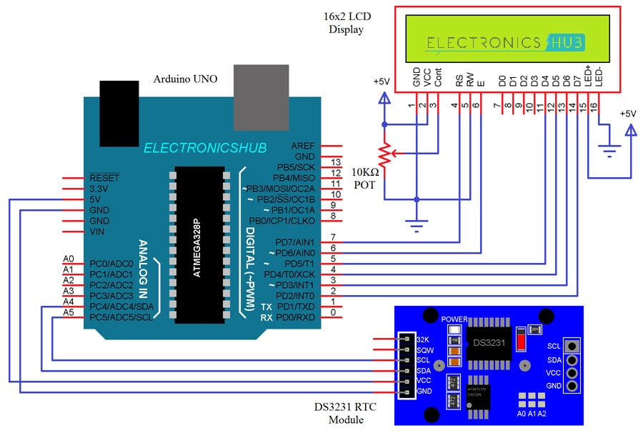 Arduino DS3231 RTC模块教程电路图