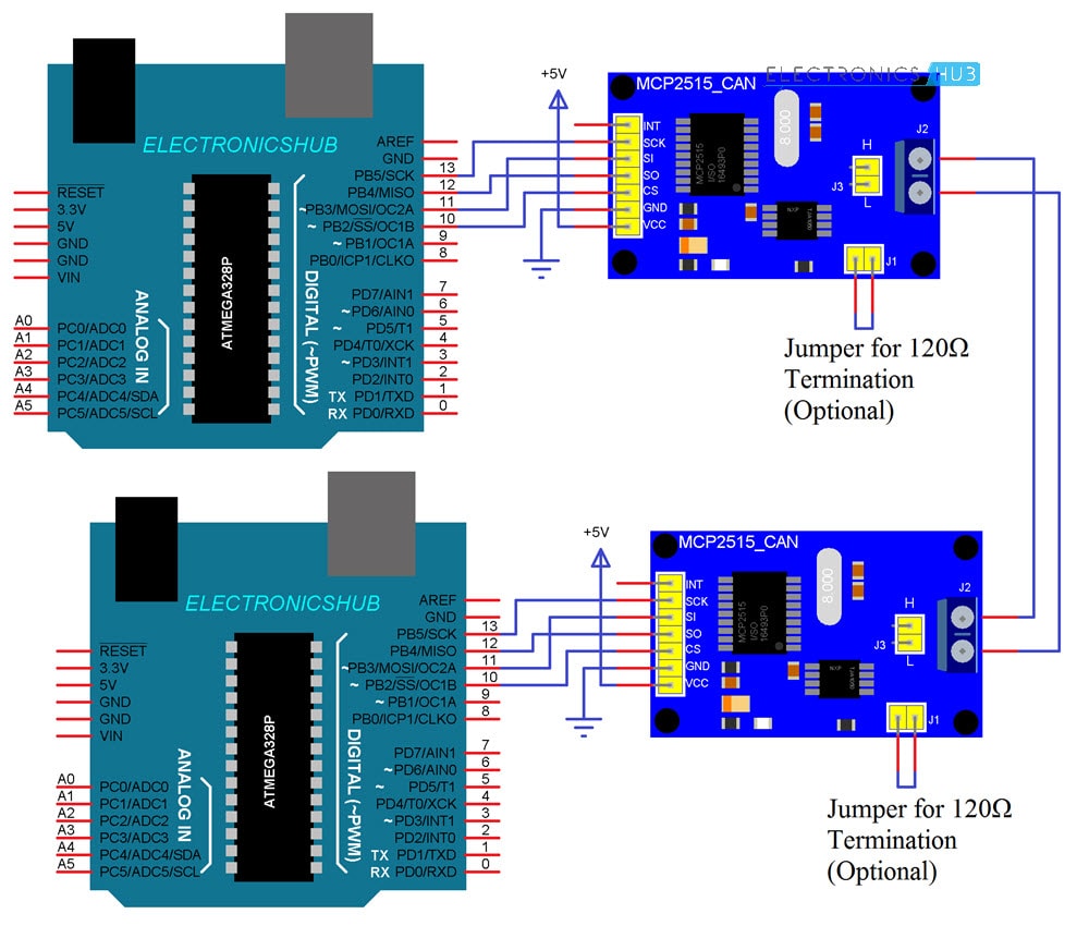 Arduino MCP2515 CAN总线接口电路图