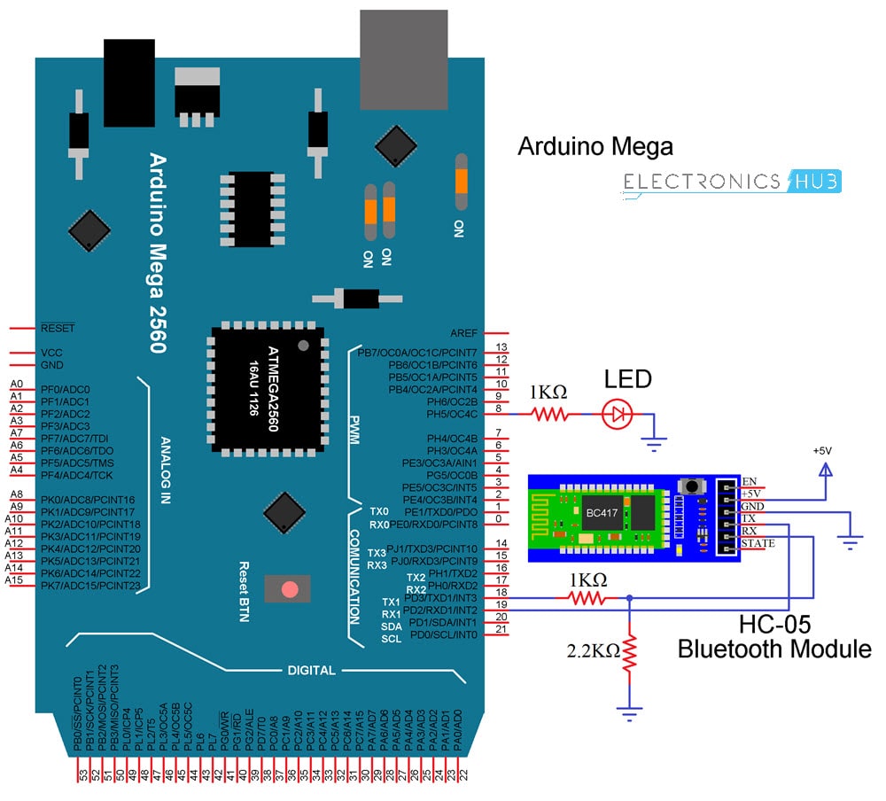 HC-05带有Arduino电路图的蓝牙模块